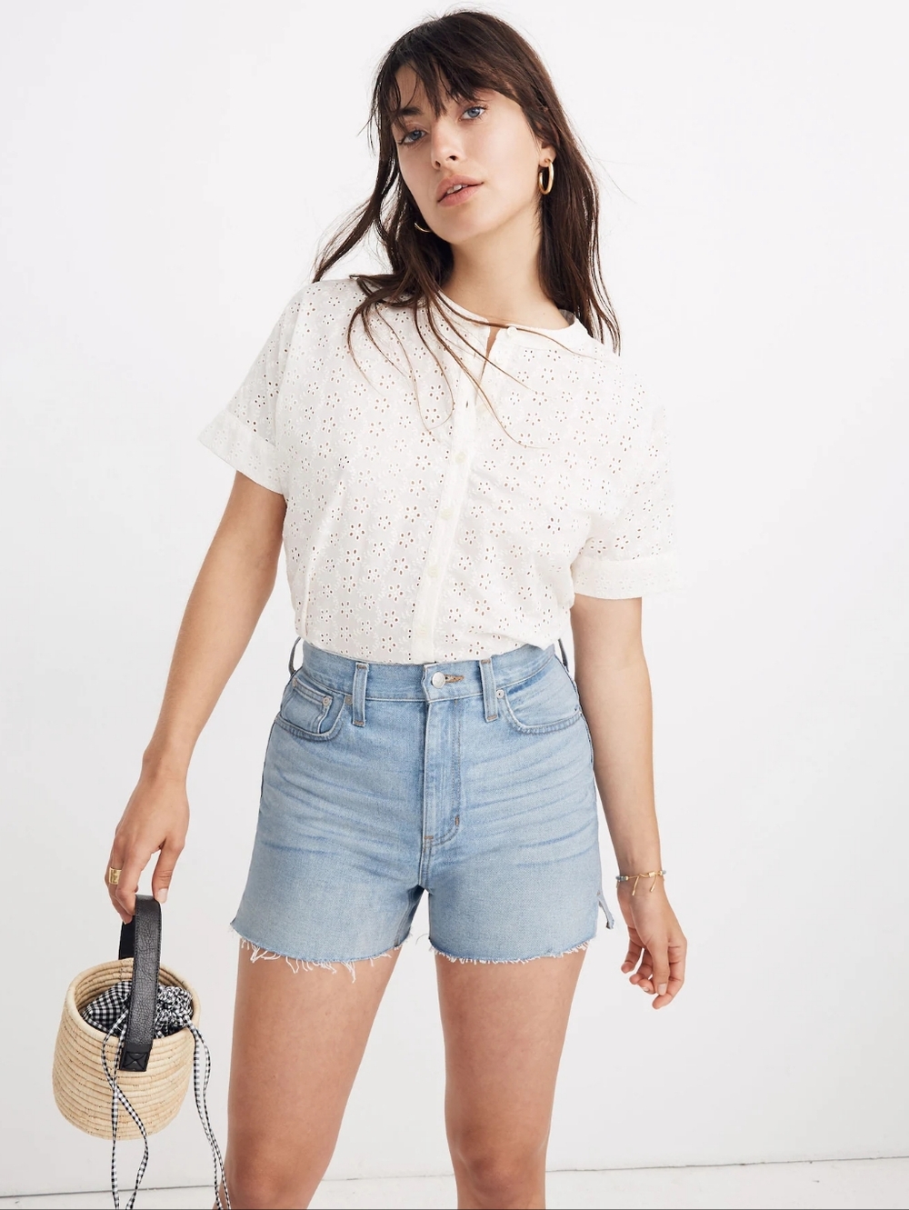 Madewell Eyelet Boxy Button Down Shirt M Lighthouse White Cotton Summer Top